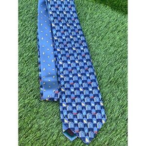 Tommy Hilfiger Necktie Men's Neck Tie Birds Birdcages Blue Hand Made 100% Silk